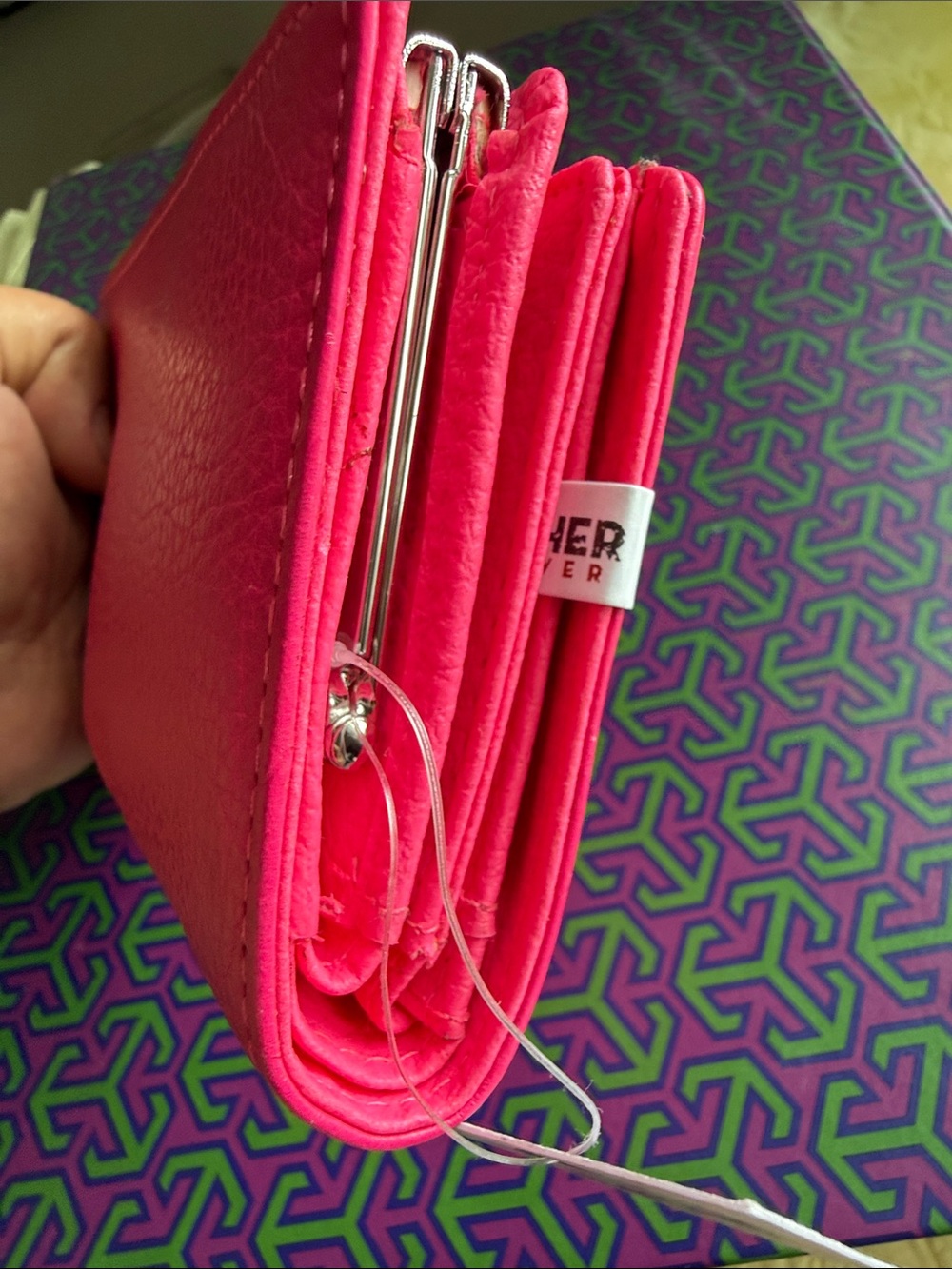 mundi Bright Hot Pink Pebbled Leather Wallet - Picture 3 of 9